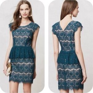 MAEVE Elsa Dark Teal Nude Lace Peplum Dress Lace Romantic Special Occassion‎